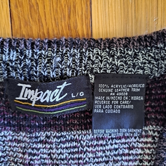 Vintage Impact Men's Sweater Vest 80's Leather Patches Geometric Grunge V-neck L - Picture 4 of 8